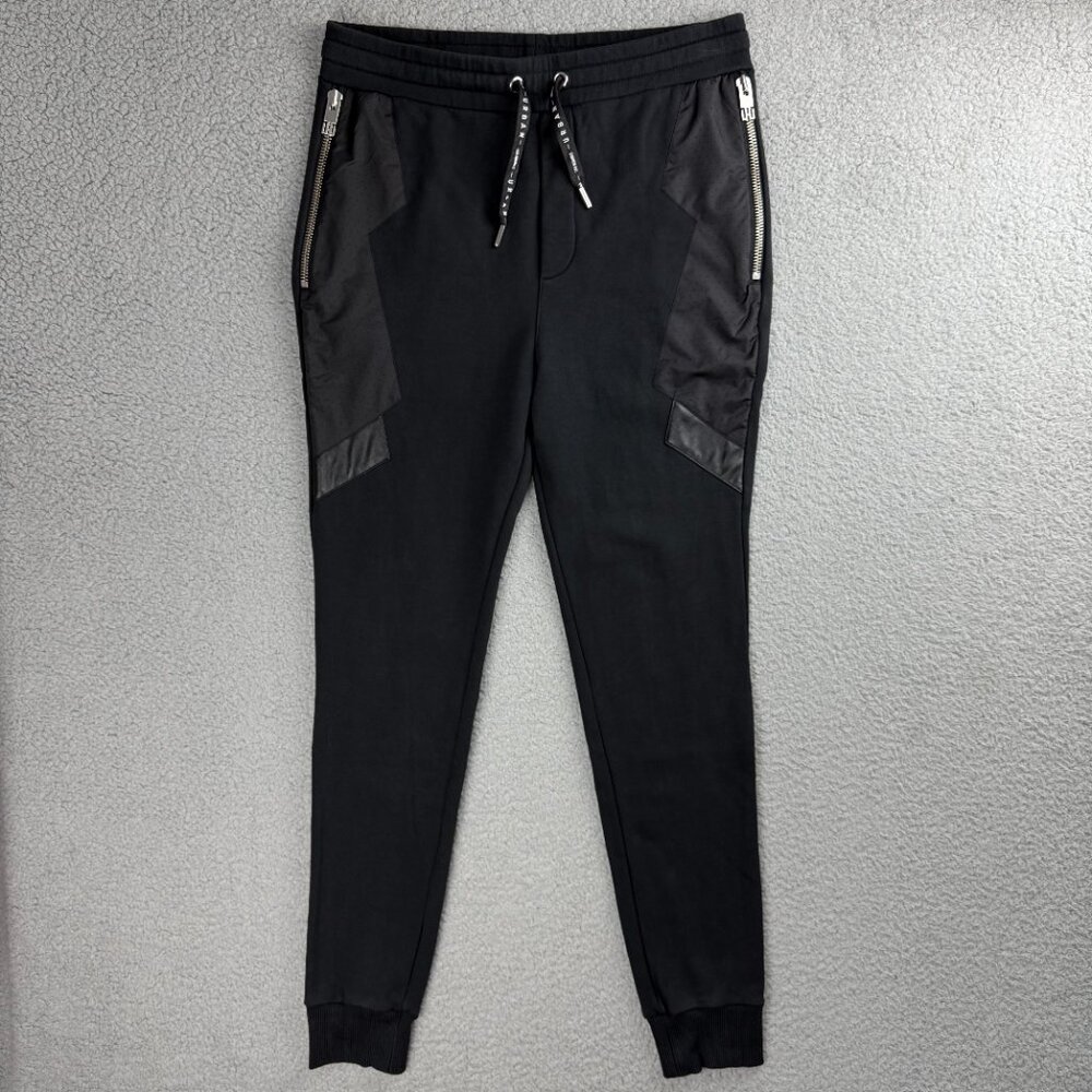 Les Hommes Urban Sweatpants Men Large L Pants Black Joggers Zip Pockets Fleece 3